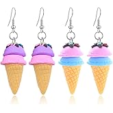 DAMLENG 2 Pairs Unique Cute 3D Soft Clay Ice Cream Dangle Drop Earrings Set for Women Girls Statement Handmade Kawaii Food Cone Candy Earrings Jewelry