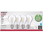 Satco S12460 5 Watt A19 LED Bulb, Clear, 2700K, Medium Base, 120 Volt, 4-Pack