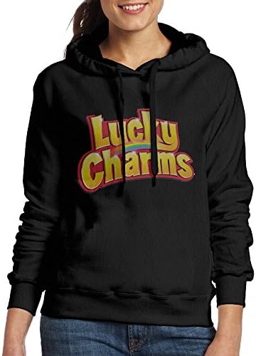FALKING Women's Funny Cotton Lucky Charms Logo Hooded Sweatshirt S Black