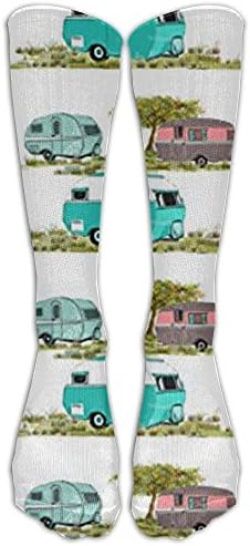 Lets Go Camping Retro Travel Trailers Knee High Graduated Compression Socks For Women And Men - Best Medical, Nursing, Travel & Flight Socks