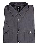 Calvin Klein Men's Double Pocket Short Sleeve Cotton Button Down Shirt (2XL, Coal Black)