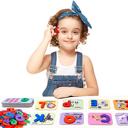 TEPSMIGO Alphabet Flash Cards Games with Wooden Number ABC Letters for