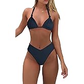 Bikini Sets for Women Sexy Halter Triangle String Bikini Cheeky V Cut High Waisted Thong Swimsuits 2 Piece