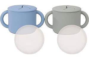 WeeSprout Snack Containers, Food Grade Silicone Cups, Spill-Proof Tops For Toddlers and Babies, Premium Hard Plastic Travel Lids, Dishwasher Safe, Set of 2 Snack Catchers