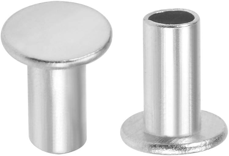 sourcing map 200 Pcs 5mm x 10mm Aluminum Flat Head Semi-Tubular Rivets Silver Tone, 200 Pcs M5 x 10mm