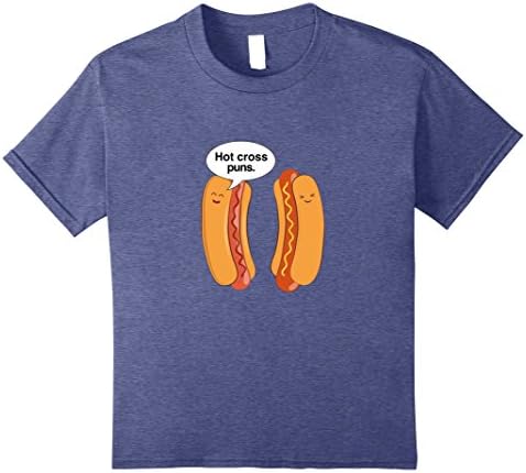 Kids Hot Cross Puns - Funny Hot Dog Pun T-Shirt 10 Heather Blue