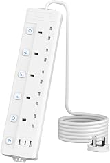 Mscien 2M 5 Way Extension Lead with USB Slots USB A C Individually Switched view 1