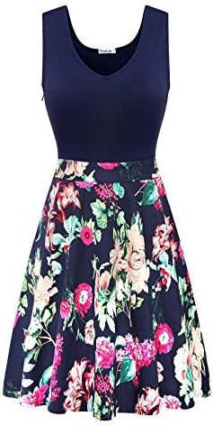 Yomilin Women's Casual Sleeveless V Neck Flare Floral Mini Party Dress Flower-03 M