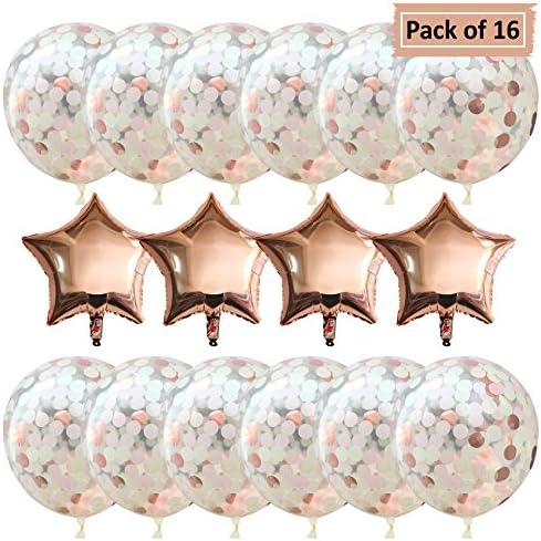 Rose Gold Confetti Balloons large elegant 18 inch high-quality premium prefilled |16 pack | Decorations for Engagement, Quinceanera, Prom, Happy Birthday, Sweet 16, Bachelorette, Graduation &amp; Bridal