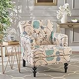 Medford | Floral Fabric Club Chair w/Nailhead Accents | in White and Blue