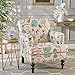 Medford | Floral Fabric Club Chair w/Nailhead Accents | in White and Blue