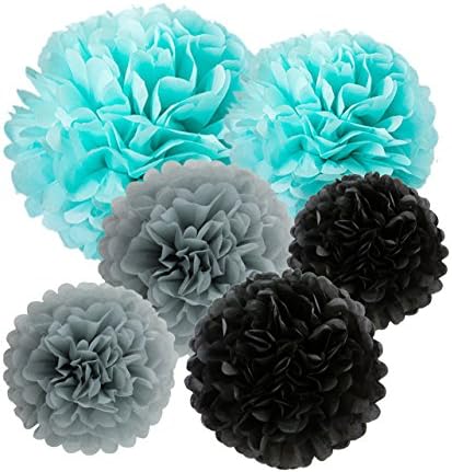HEARTFEEL 12pcs Tissue Paper Pom Poms - Aqua Blue Grey Black Paper Flowers 8inch 10inch Tissue Paper Balls,Best for Wedding Birthday Decorations Baby Shower Bachelorette Nursery Decor (Aqua Blue)