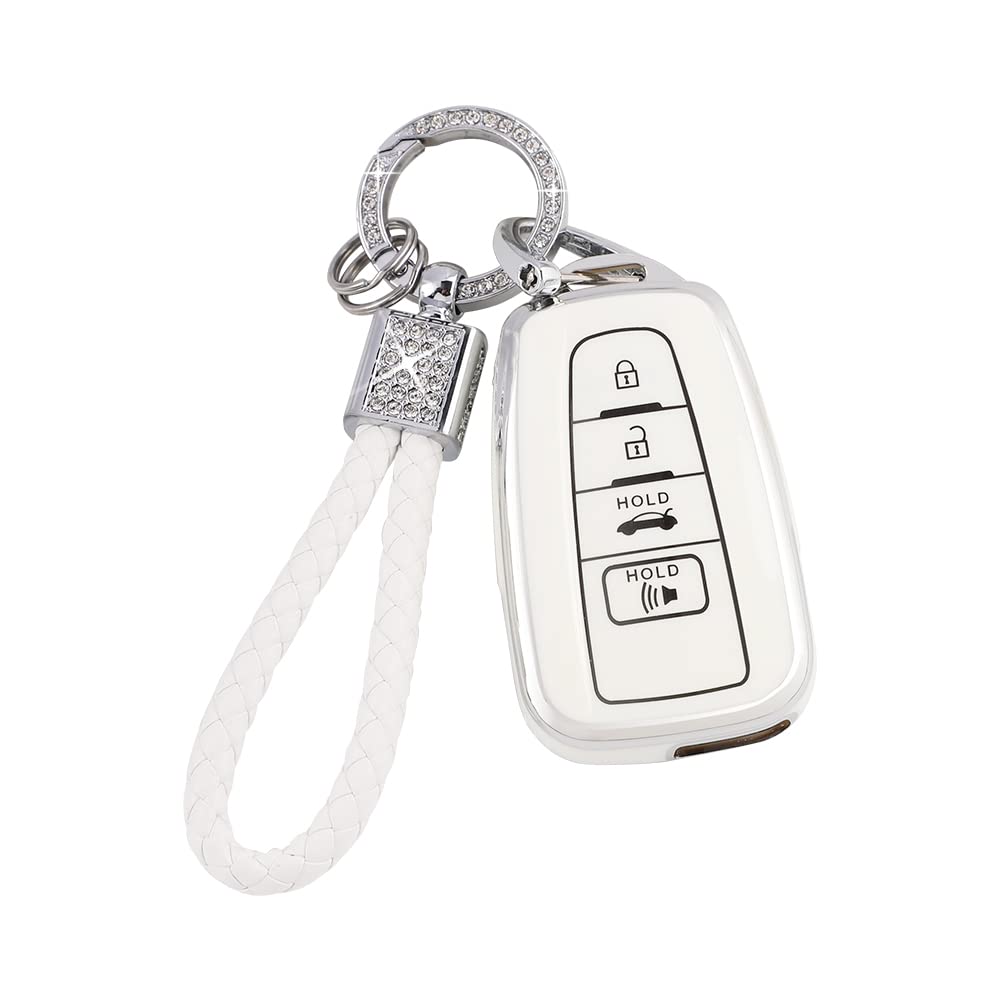 Photo 1 of PIFOOG Key Fob Cover for Toyota Camry RAV4 Corolla C-HR Avalon Highlander Prius Smart Keys Case Shell Protector Bling Keychain Accessories 4 Button TPU Girly Women White Silver