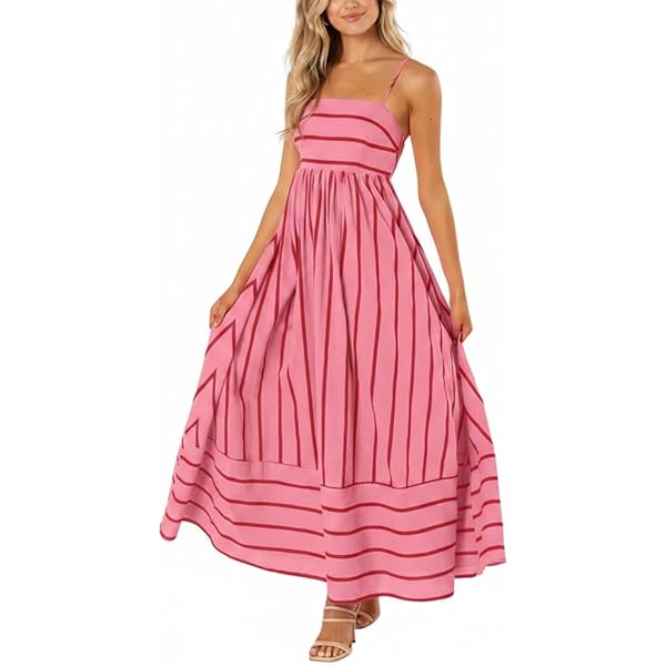 Women Striped Maxi Dress Smocked Backless Spaghetti Strap Long Flowy Dress Sleeveless Boho Aline Sundress(232 Green,Small) at Amazon Women's Clothing store Women Striped Maxi Dress Smocked Backless Spaghetti Strap Long Flowy Dress Sleeveless Boho Aline Sundress(232 Green,Small) at Amazon Women's Clothing store