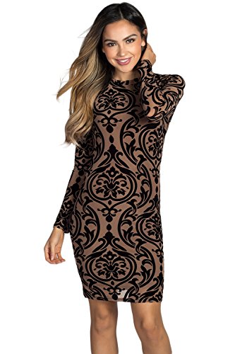 Babe Society Women's Nude & Burnout Velvet Long Sleeve Bodycon Dress Small