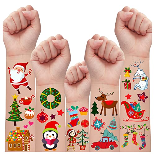 Partywind 150 Styles Christmas Kids Tattoos for Stocking Stuffers, Cute Christmas Party Supplies Favors Decorations for Boys and Girls, Holiday Games
