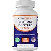Vitamatic Lithium Orotate 5mg, 240 Veggie Capsules, Non-GMO, Gluten Free.
