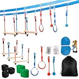 Ninja Slackline Obstacle Course for Kids 80 Feet - Monkey Bars Playground Equipment - Ninja Warrior Course with Monkey Bars for Kids - Ninja Ropes Course for Kids - Patent Pending Double Line Design
