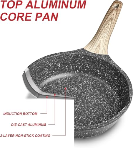Caannasweis Nonstick Frying Pan With Lid, Kitchen Granite Skillet, Non Stick Omelette Frying Pans, Omelet Egg Pan, Stone Cookware Chef's Pan, Induction Compatible, PFOA Free Pans for Cooking Gift
