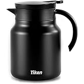 Tiken 34 Oz Thermal Coffee Carafes For Keeping Hot, Double Wall Stainless Steel Insulated Coffee Carafe, 1 Liter Beverage Pitcher (Matte Black)