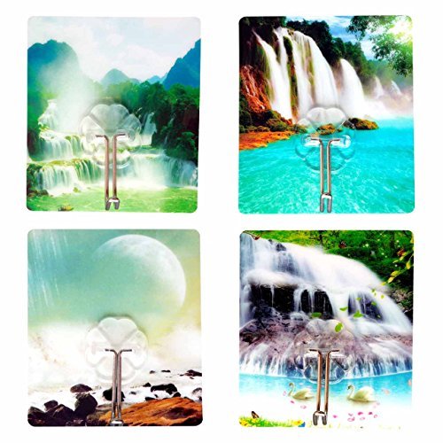 Adhesive Hooks, 4 Pack Beautiful Design Nail free Ceiling Hanger Heavy Duty Wall Stick Hooks-01