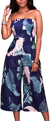 Eiffel Women's Off Shoulder Print Casual Loose Fit Long Jumpsuit Rompers Playsuit