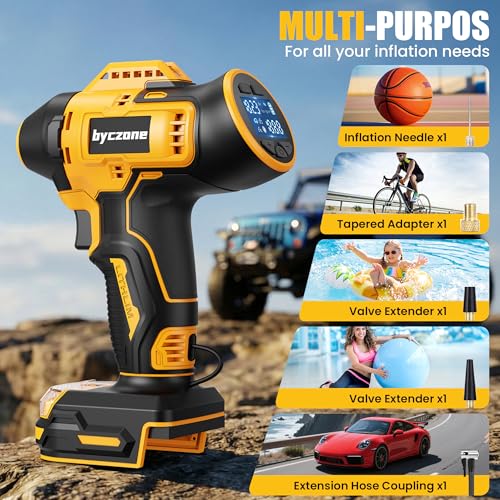 Tyre Inflator Compatible with Dewalt 18V Battery, 160 PSI Cordless Air Compressor with LCD Digital Pressure Gauge, Auto-Shut Off & Fast Inflation, Tire Inflator for Car, Bike, Sport Ball (Tool Only)