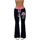 SHENHE Women's Y2k Flare Pants Goth Grunge Yoga Pants Low Rise Bell Bottom Emo Clothes