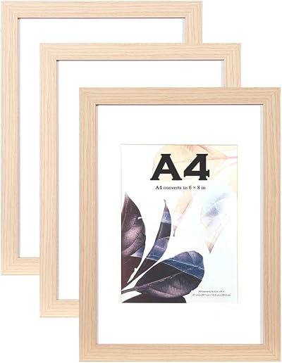 Scholar Tree Natural Wooden A4 Frame Set of 3 with Mount, Freestanding