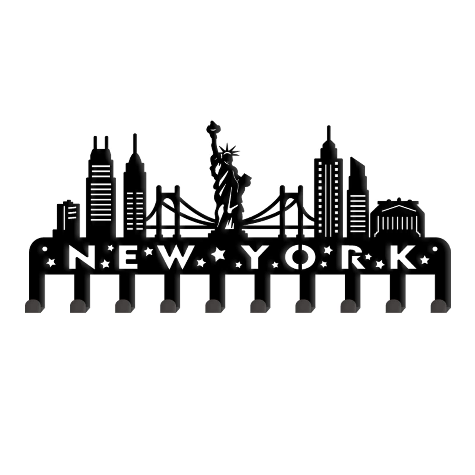 SUPERDANT New York City View Wall Hooks Key Holder Statue of Liberty Decorative Hooks Rack Hangers Stainless Steel Hook Wall Mounted Decorative with 10 Hooks for Key Hook Hats Metal Hooks
