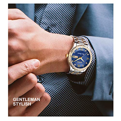 OLEVS Luxury Watches for Men Business with Diamond Crystal Gentleman Wristwatches, Classic Gold/Black/Blue/White Tone Faced Tungsten Steel Strap Fathers Day Gifts for Grown Men, Luminous Calendar