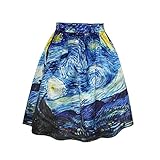ZIOOER Elastic Waistband Digital Print Flared Pleated Casual Skirt Starry Night