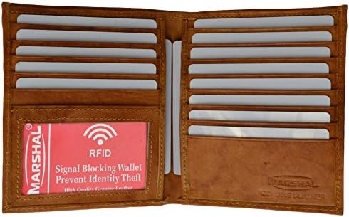 MARSHALExtra Capicity RFID Blocking Bifold Hipster Credit Card Wallet Premium Leather (Tan)