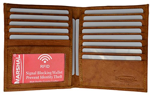 Extra Capicity RFID Blocking Bifold Hipster Credit Card Wallet Premium Leather (Tan)