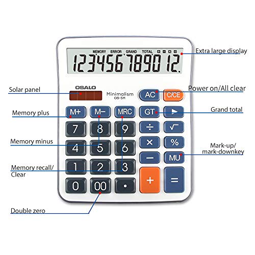 Pendancy Large LCD Display Button Electronic 12 Digits Desktop Minimalist Calculator(5M) - Thumbnail 3
