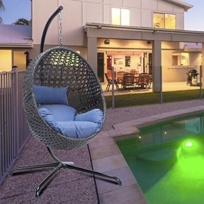 Egg Chair X-Large Outdoor Indoor Hanging Egg Chair with Stand Rattan Wicker Porch Swing with UV Resistant Blue Cushion… 51zCDT56C8L