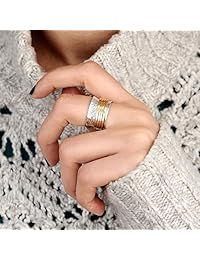 Boho-Magic - Anillo giratorio de plata de ley 925 con anillos giratorios de latón para mujer, meditación de ansiedad, banda ancha