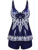 ADOME Women Two Piece Tankini Swimsuit Summer Swimwear Floral Print Swimdresses with Shorts