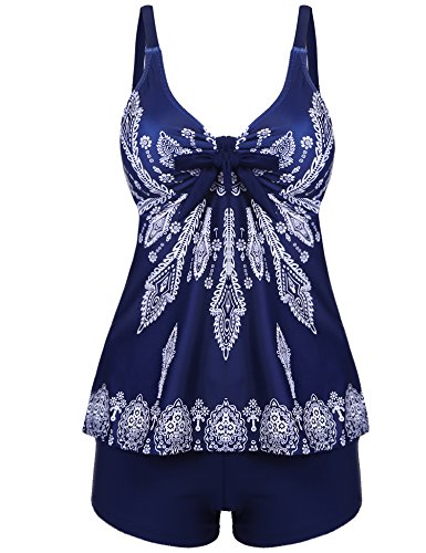 ADOME Women Two Piece Tankini Swimsuit Summer Swimwear Floral Print Swimdresses with Shorts