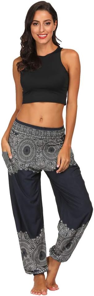 mamak Women's Floral Print Elastic Waist Harem Pants(Style1-One Size)