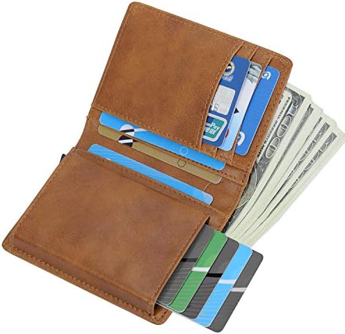 Genuine Leather Wallets Mens Credit Card Holder RFID Blocking | Minimalist Mens Card Wallet and Contactless Credit Card Protector | Credit Card Holder |Automatic Pop-up Card Case for Man (Khaki)