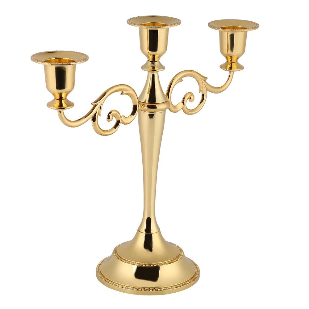 Metal Candle Holder, 3 Arms Antique Candle Stand, 25cm Candlestick Holders, Wedding Event Candelabra, European Style Candelabra Wedding Christmas Decor(Gold)