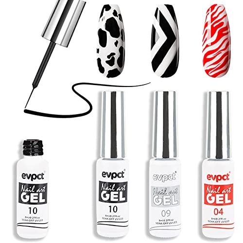 evpct 3Pcs 8ml Gel Liner Nail Polish Nails Art Gel liner Polish Set Design Build in Thin Brush White Black Red Nail Painted