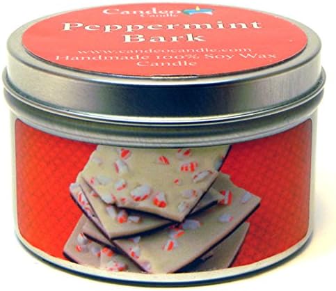 Peppermint Bark - Container Candle, 6 oz - Made with Beeswax, Coconut and Soy - Black Tin Candle - Handmade in The USA - Candeo Candle - Christmas and Winter Candles