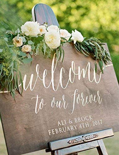Custom Wooden Welcome Sign for Rustic Weddings: Display Date & Couple Name, Personalized Welcome Wedding Sign, Weathered Oak Stain Wood Sign, Wedding & Reception Decorations