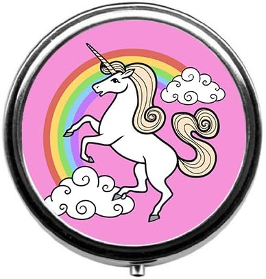 Cartoon unicorn on pink Round pill box - 3 compartment Round pill case
