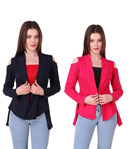 kiba retail women's stylish shrug combo new collection latest design trendy cold-shoulder shrug for women/girls solid color full sleeve front open viscose