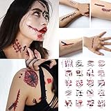 A-Lighting 20 Sheets Small Halloween Temporary Tattoos Stickers for Women and Men with Fake Wound Blood Injury Vampire Zombie Stickers Decorations for Party Costume Makeup