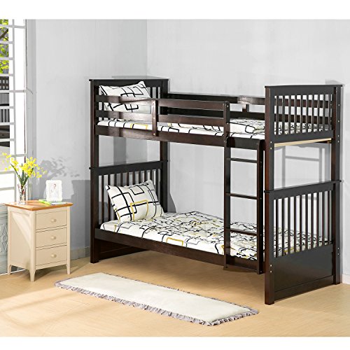 Harper&Bright Designs Bunk Bed Twin Over Twin Kid’s Bunk Bed with Ladder Hardwood Loft Bed (Espresso)