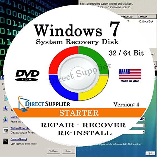 WINDOWS 7 - 32 Bit DVD SP1, Supports STARTER Recover, Repair, Restore or Re-install Windows to Factory Fresh!